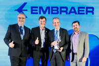 During its annual Supplier Conference, Embraer awarded Hexcel the Best Supplier of the Year in the Standards & Materials Category for its outstanding efforts throughout 2024. The award is a further recognition of 50 years of excellence in partnership between the two companies. Pictured from left to right: Lyndon Smith, Acting President, Americas & Global Fibers, Hexcel; Francisco Gomes Neto, President & CEO of Embraer; Tom Gentile, Chief Executive Officer & President of Hexcel; and Roberto Chave